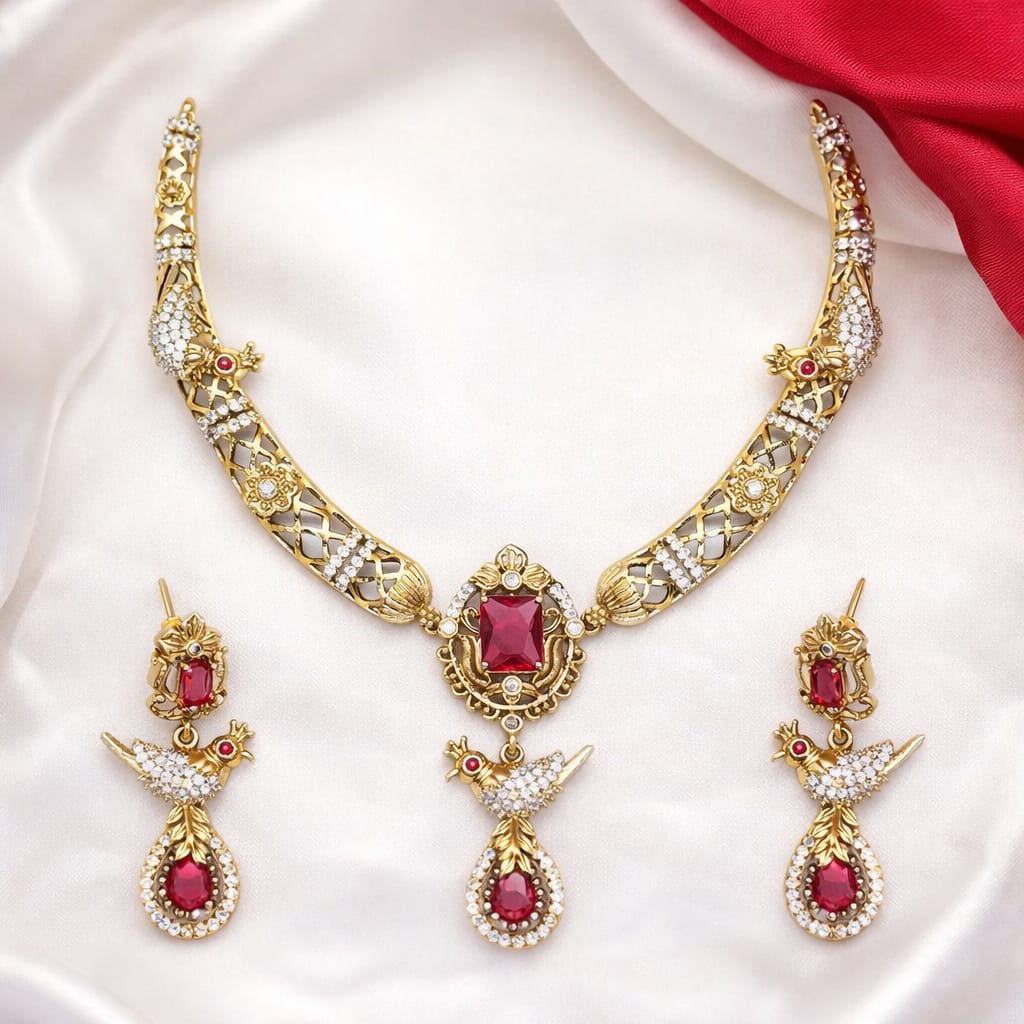 Beautiful CZ Peacock Pendent Necklace