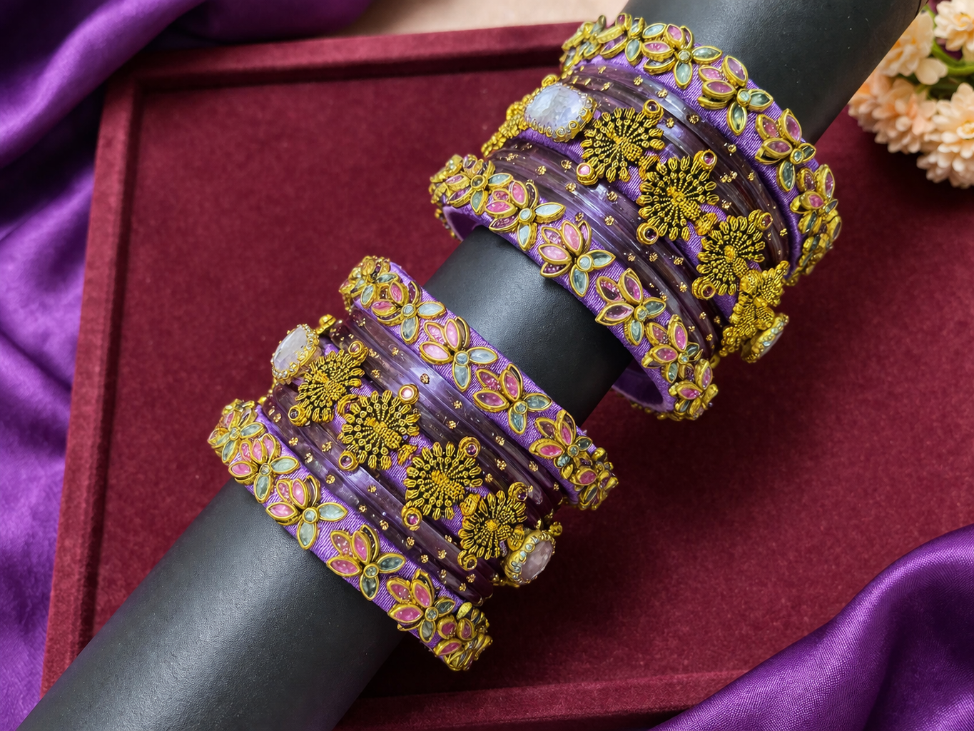 Elegant Handcrafted Lavender Designer Bangles Set